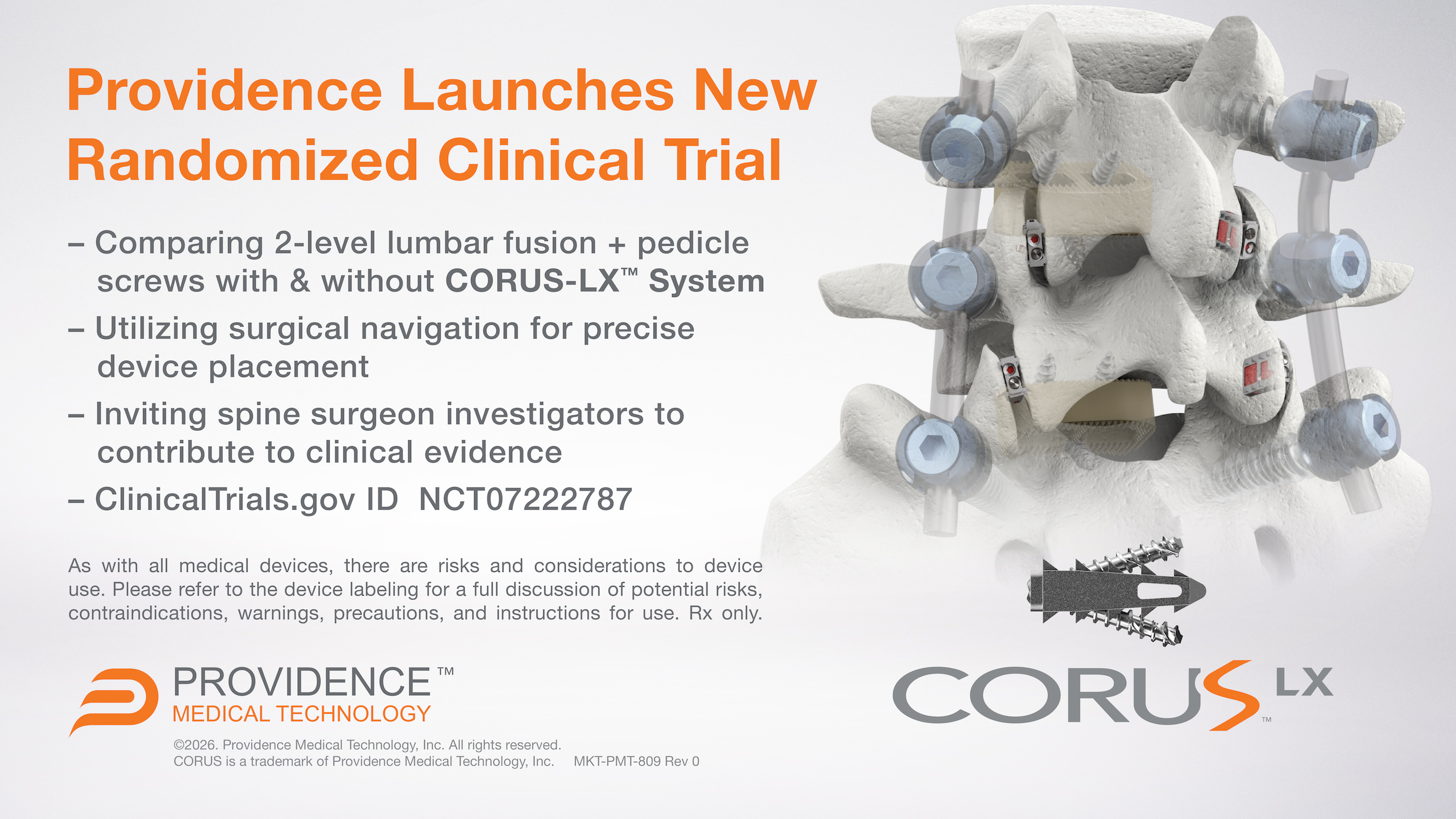 First subjects randomised in clinical trial evaluating the benefits of total segmental fusion in treating degenerative conditions in the lumbar spine